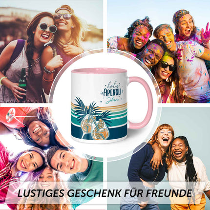 SEO. Bedruckte Tasse mit Aperol Spritz Motiv - Holy Aperoli - Aperol Geschenk für Frauen und Männer - Rosa Linkreich