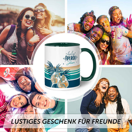SEO. Bedruckte Tasse mit Aperol Spritz Motiv - Holy Aperoli - Aperol Geschenk für Frauen und Männer - Dunkelgrün Linkreich