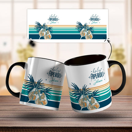 SEO. Bedruckte Tasse mit Aperol Spritz Motiv - Holy Aperoli - Aperol Geschenk für Frauen und Männer - Schwarz & Weiß Linkreich