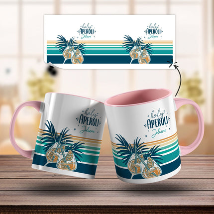 SEO. Bedruckte Tasse mit Aperol Spritz Motiv - Holy Aperoli - Aperol Geschenk für Frauen und Männer - Rosa Linkreich