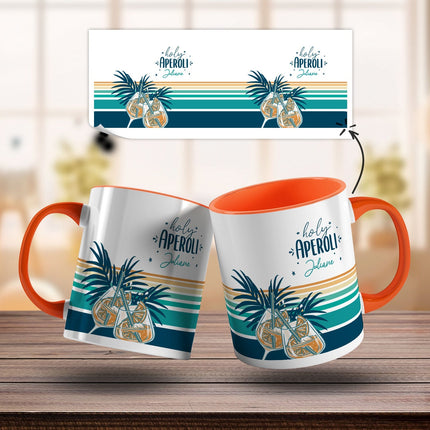 SEO. Bedruckte Tasse mit Aperol Spritz Motiv - Holy Aperoli - Aperol Geschenk für Frauen und Männer - Hellgrün Linkreich
