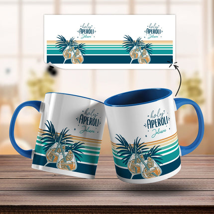 SEO. Bedruckte Tasse mit Aperol Spritz Motiv - Holy Aperoli - Aperol Geschenk für Frauen und Männer - Blau Linkreich