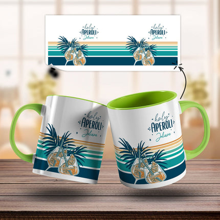 SEO. Bedruckte Tasse mit Aperol Spritz Motiv - Holy Aperoli - Aperol Geschenk für Frauen und Männer - Hellgrün Linkreich