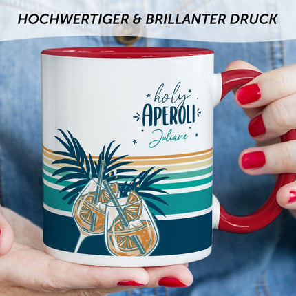 SEO. Bedruckte Tasse mit Aperol Spritz Motiv - Holy Aperoli - Aperol Geschenk für Frauen und Männer - Rot Linkreich