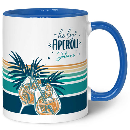 SEO. Bedruckte Tasse mit Aperol Spritz Motiv - Holy Aperoli - Aperol Geschenk für Frauen und Männer - Blau Linkreich