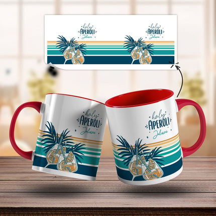 SEO. Bedruckte Tasse mit Aperol Spritz Motiv - Holy Aperoli - Aperol Geschenk für Frauen und Männer - Rot Linkreich