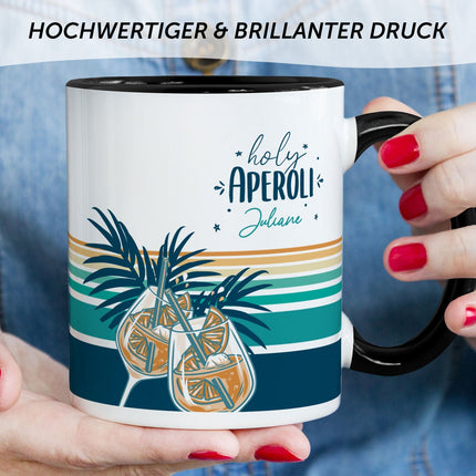 SEO. Bedruckte Tasse mit Aperol Spritz Motiv - Holy Aperoli - Aperol Geschenk für Frauen und Männer - Schwarz & Weiß Linkreich