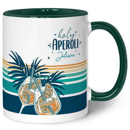 SEO. Bedruckte Tasse mit Aperol Spritz Motiv - Holy Aperoli - Aperol Geschenk für Frauen und Männer - Dunkelgrün Linkreich