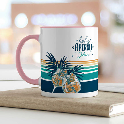 SEO. Bedruckte Tasse mit Aperol Spritz Motiv - Holy Aperoli - Aperol Geschenk für Frauen und Männer - Rosa Linkreich