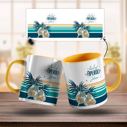 SEO. Bedruckte Tasse mit Aperol Spritz Motiv - Holy Aperoli - Aperol Geschenk für Frauen und Männer - Gelb Linkreich