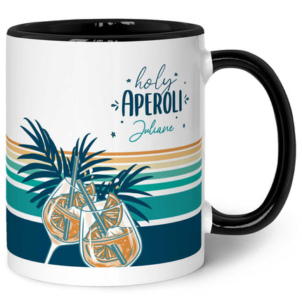 SEO. Bedruckte Tasse mit Aperol Spritz Motiv - Holy Aperoli - Aperol Geschenk für Frauen und Männer - Schwarz & Weiß Linkreich