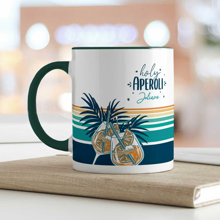 SEO. Bedruckte Tasse mit Aperol Spritz Motiv - Holy Aperoli - Aperol Geschenk für Frauen und Männer - Dunkelgrün Linkreich