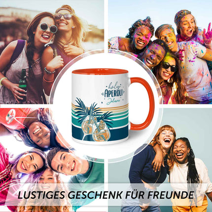 SEO. Bedruckte Tasse mit Aperol Spritz Motiv - Holy Aperoli - Aperol Geschenk für Frauen und Männer - Hellgrün Linkreich