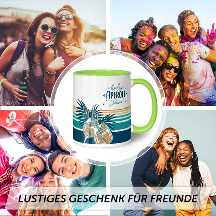 SEO. Bedruckte Tasse mit Aperol Spritz Motiv - Holy Aperoli - Aperol Geschenk für Frauen und Männer - Hellgrün Linkreich