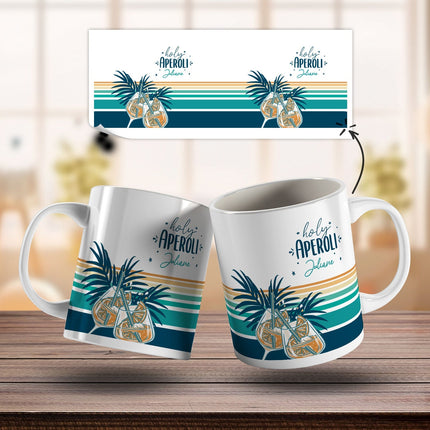 SEO. Bedruckte Tasse mit Aperol Spritz Motiv - Holy Aperoli - Aperol Geschenk für Frauen und Männer - Weiß Linkreich