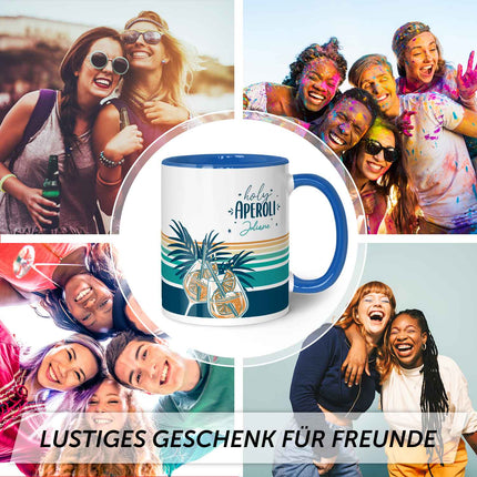 SEO. Bedruckte Tasse mit Aperol Spritz Motiv - Holy Aperoli - Aperol Geschenk für Frauen und Männer - Blau Linkreich