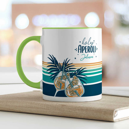 SEO. Bedruckte Tasse mit Aperol Spritz Motiv - Holy Aperoli - Aperol Geschenk für Frauen und Männer - Hellgrün Linkreich