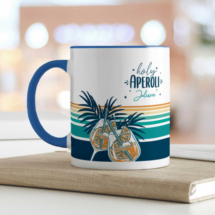 SEO. Bedruckte Tasse mit Aperol Spritz Motiv - Holy Aperoli - Aperol Geschenk für Frauen und Männer - Weiß Linkreich