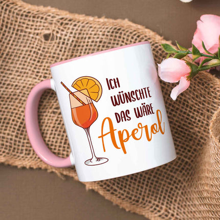 SEO. Bedruckte Tasse mit Aperol Spritz Motiv - Ich wünschte das wäre Aperol - Aperol Geschenk - Weiß Linkreich