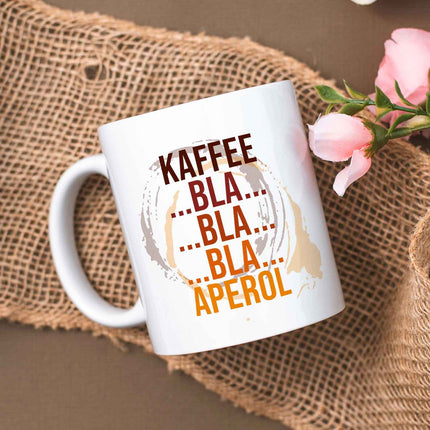 SEO. Bedruckte Tasse mit Aperol Spritz Motiv - Kaffee bla bla bla Aperol - Aperol Geschenk - Weiß Linkreich