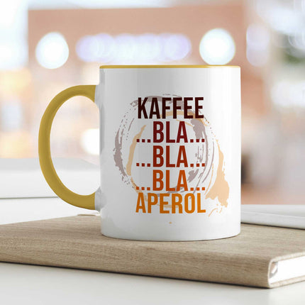 SEO. Bedruckte Tasse mit Aperol Spritz Motiv - Kaffee bla bla bla Aperol - Aperol Geschenk - Gelb Linkreich