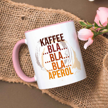 SEO. Bedruckte Tasse mit Aperol Spritz Motiv - Kaffee bla bla bla Aperol - Aperol Geschenk - Rosa Linkreich