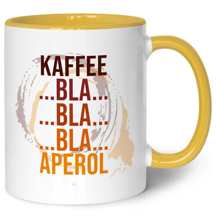 SEO. Bedruckte Tasse mit Aperol Spritz Motiv - Kaffee bla bla bla Aperol - Aperol Geschenk - Gelb Linkreich