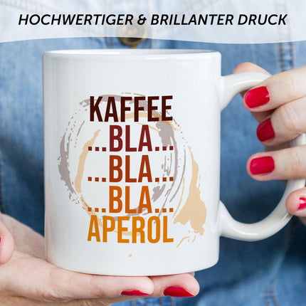 SEO. Bedruckte Tasse mit Aperol Spritz Motiv - Kaffee bla bla bla Aperol - Aperol Geschenk - Weiß Linkreich