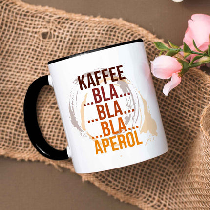 SEO. Bedruckte Tasse mit Aperol Spritz Motiv - Kaffee bla bla bla Aperol - Aperol Geschenk - Schwarz & Weiß Linkreich
