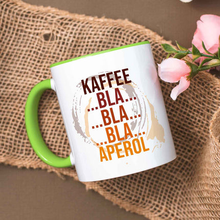 SEO. Bedruckte Tasse mit Aperol Spritz Motiv - Kaffee bla bla bla Aperol - Aperol Geschenk - Hellgrün Linkreich