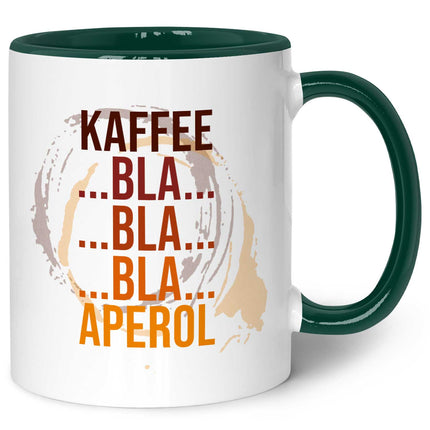 SEO. Bedruckte Tasse mit Aperol Spritz Motiv - Kaffee bla bla bla Aperol - Aperol Geschenk - Dunkelgrün Linkreich