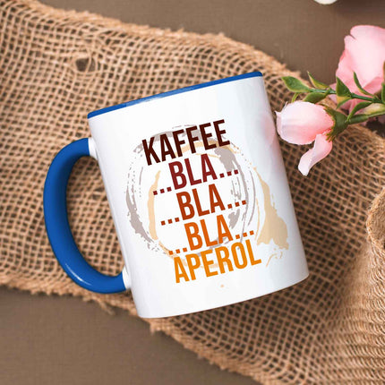 SEO. Bedruckte Tasse mit Aperol Spritz Motiv - Kaffee bla bla bla Aperol - Aperol Geschenk - Blau Linkreich