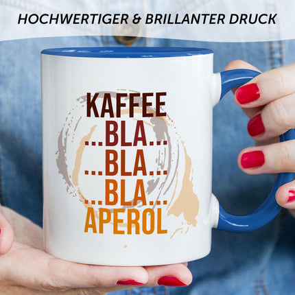 SEO. Bedruckte Tasse mit Aperol Spritz Motiv - Kaffee bla bla bla Aperol - Aperol Geschenk - Blau Linkreich