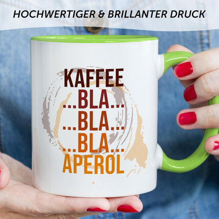SEO. Bedruckte Tasse mit Aperol Spritz Motiv - Kaffee bla bla bla Aperol - Aperol Geschenk - Hellgrün Linkreich