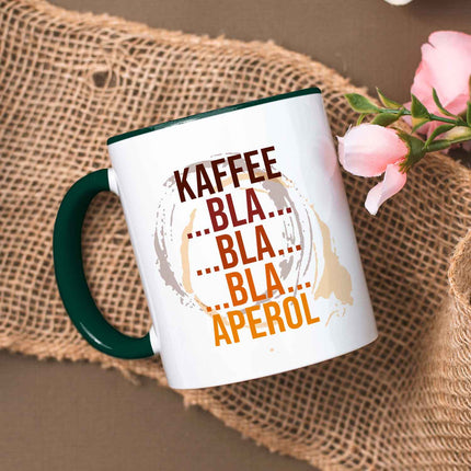 SEO. Bedruckte Tasse mit Aperol Spritz Motiv - Kaffee bla bla bla Aperol - Aperol Geschenk - Dunkelgrün Linkreich