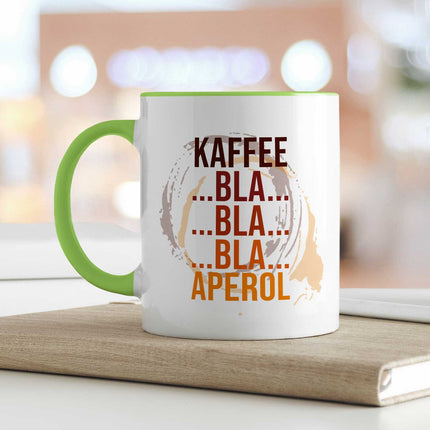 SEO. Bedruckte Tasse mit Aperol Spritz Motiv - Kaffee bla bla bla Aperol - Aperol Geschenk - Hellgrün Linkreich