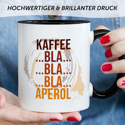 SEO. Bedruckte Tasse mit Aperol Spritz Motiv - Kaffee bla bla bla Aperol - Aperol Geschenk - Schwarz & Weiß Linkreich