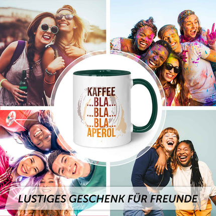 SEO. Bedruckte Tasse mit Aperol Spritz Motiv - Kaffee bla bla bla Aperol - Aperol Geschenk - Dunkelgrün Linkreich