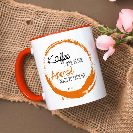 SEO. Bedruckte Tasse mit Aperol Spritz Motiv - Kaffee , weil es für Aperol noch zu früh ist - Hellgrün Linkreich