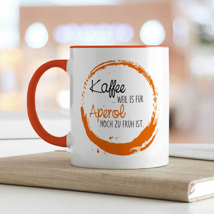 SEO. Bedruckte Tasse mit Aperol Spritz Motiv - Kaffee , weil es für Aperol noch zu früh ist - Hellgrün Linkreich