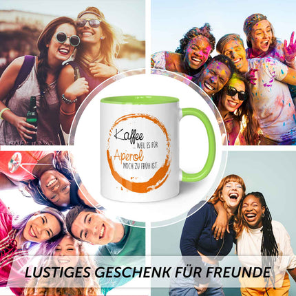 SEO. Bedruckte Tasse mit Aperol Spritz Motiv - Kaffee , weil es für Aperol noch zu früh ist - Hellgrün Linkreich