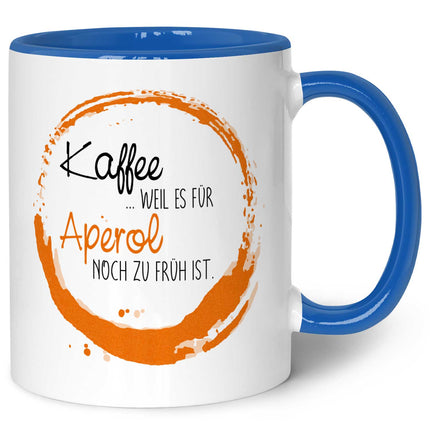 SEO. Bedruckte Tasse mit Aperol Spritz Motiv - Kaffee , weil es für Aperol noch zu früh ist - Blau Linkreich