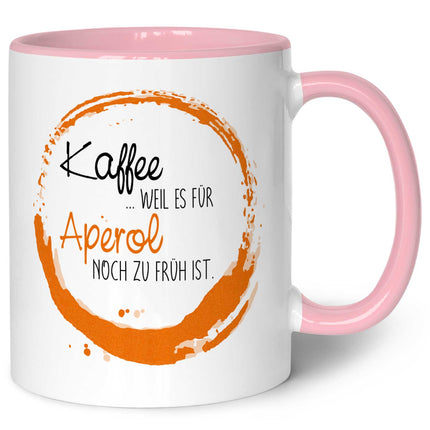 SEO. Bedruckte Tasse mit Aperol Spritz Motiv - Kaffee , weil es für Aperol noch zu früh ist - Rosa Linkreich