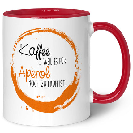 SEO. Bedruckte Tasse mit Aperol Spritz Motiv - Kaffee , weil es für Aperol noch zu früh ist - Rot Linkreich