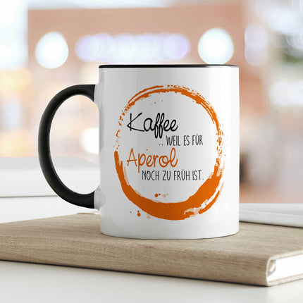 SEO. Bedruckte Tasse mit Aperol Spritz Motiv - Kaffee , weil es für Aperol noch zu früh ist - Schwarz & Weiß Linkreich