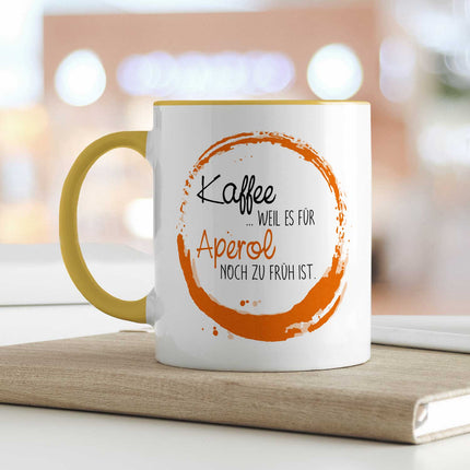 SEO. Bedruckte Tasse mit Aperol Spritz Motiv - Kaffee , weil es für Aperol noch zu früh ist - Weiß Linkreich