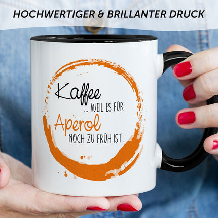 SEO. Bedruckte Tasse mit Aperol Spritz Motiv - Kaffee , weil es für Aperol noch zu früh ist - Schwarz & Weiß Linkreich