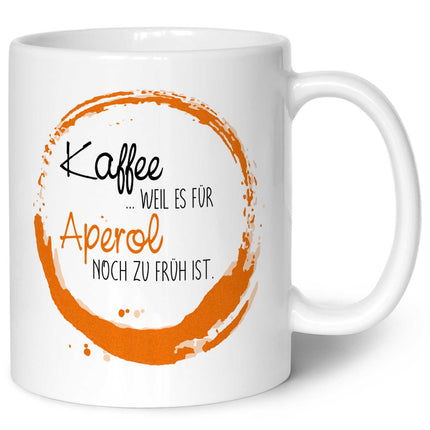 SEO. Bedruckte Tasse mit Aperol Spritz Motiv - Kaffee , weil es für Aperol noch zu früh ist - Weiß Linkreich
