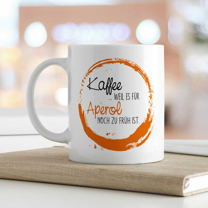 SEO. Bedruckte Tasse mit Aperol Spritz Motiv - Kaffee , weil es für Aperol noch zu früh ist - Weiß Linkreich