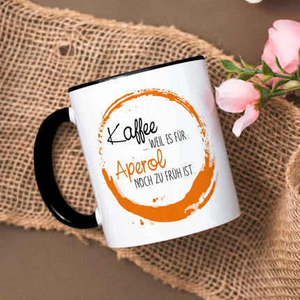 SEO. Bedruckte Tasse mit Aperol Spritz Motiv - Kaffee , weil es für Aperol noch zu früh ist - Schwarz & Weiß Linkreich